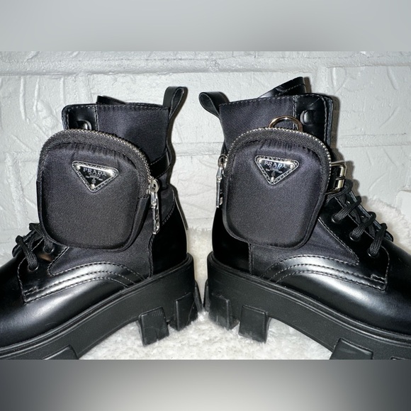 Prada Monolith Leather and Re- Nylon Combat Boots Size 37 - Picture 6 of 16